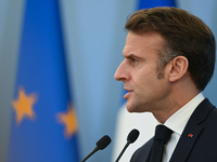 WARSAW, POLAND - DECEMBER 12:
French President Emmanuel Macron during a joint press conference with Polish Prime Minister Donald Tusk at the...