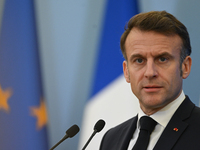 WARSAW, POLAND - DECEMBER 12:
French President Emmanuel Macron during a joint press conference with Polish Prime Minister Donald Tusk at the...