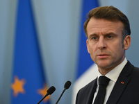 WARSAW, POLAND - DECEMBER 12:
French President Emmanuel Macron during a joint press conference with Polish Prime Minister Donald Tusk at the...