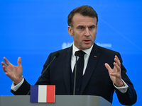 WARSAW, POLAND - DECEMBER 12:
French President Emmanuel Macron during a joint press conference with Polish Prime Minister Donald Tusk at the...