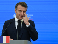 WARSAW, POLAND - DECEMBER 12:
French President Emmanuel Macron delivers remarks during a joint press conference with Polish Prime Minister D...