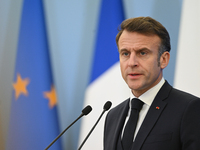 WARSAW, POLAND - DECEMBER 12:
French President Emmanuel Macron during a joint press conference with Polish Prime Minister Donald Tusk at the...