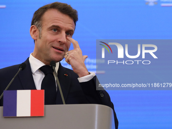 French President Emmanuel Macron meets with Polish Prime Minister Donald Tusk at the Chancellery of the Prime Minister in Warsaw, Poland, on...