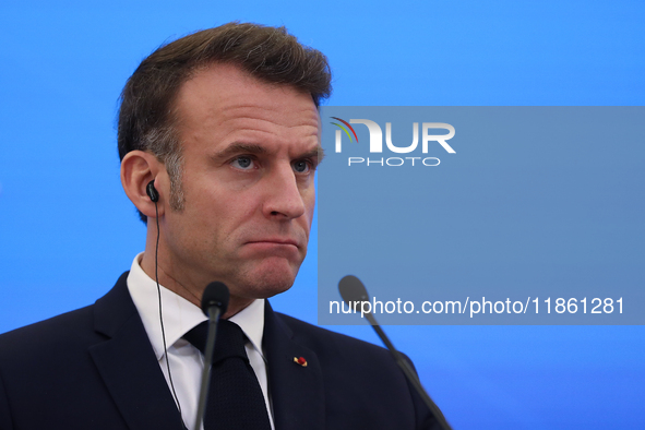 French President Emmanuel Macron meets with Polish Prime Minister Donald Tusk at the Chancellery of the Prime Minister in Warsaw, Poland, on...