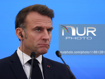 French President Emmanuel Macron meets with Polish Prime Minister Donald Tusk at the Chancellery of the Prime Minister in Warsaw, Poland, on...