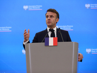 French President Emmanuel Macron meets with Polish Prime Minister Donald Tusk at the Chancellery of the Prime Minister in Warsaw, Poland, on...