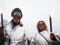 A hundred Thyssenkrupp Europe Steel workers march with a coffin against planned job cuts before heading to the Works Council meeting in Duis...