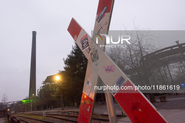 A general view of Duisburg Industry Park as a hundred Thyssenkrupp Europe Steel workers march with a coffin against planned job cuts before...