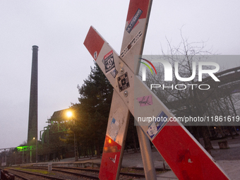 A general view of Duisburg Industry Park as a hundred Thyssenkrupp Europe Steel workers march with a coffin against planned job cuts before...