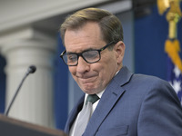 National Security Communications Advisor John Kirby speaks about Ukraine's economic recovery during a press briefing in Washington DC, USA,...