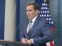 National Security Communications Advisor John Kirby speaks about Ukraine's economic recovery during a press briefing in Washington DC, USA,...