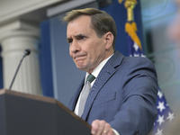 National Security Communications Advisor John Kirby speaks about Ukraine's economic recovery during a press briefing in Washington DC, USA,...