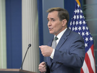 National Security Communications Advisor John Kirby speaks about Ukraine's economic recovery during a press briefing in Washington DC, USA,...