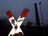 A general view of Duisburg Industry Park as a hundred Thyssenkrupp Europe Steel workers march with a coffin against planned job cuts before...