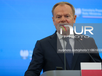 In Warsaw, Poland, on December 12, 2024, Prime Minister of Poland Donald Tusk meets with President of the French Republic Emmanuel Macron at...