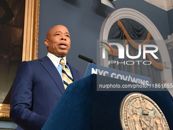 Mayor of New York City Eric Adams speaks at a news conference following his meeting with incoming Trump-Vance Administration ''border czar''...