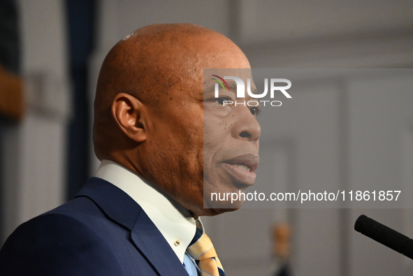 Mayor of New York City Eric Adams speaks at a news conference following his meeting with incoming Trump-Vance Administration ''border czar''...