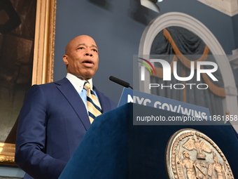 Mayor of New York City Eric Adams speaks at a news conference following his meeting with incoming Trump-Vance Administration ''border czar''...