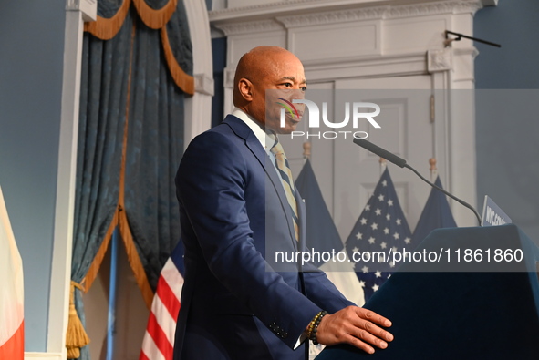 Mayor of New York City Eric Adams speaks at a news conference following his meeting with incoming Trump-Vance Administration ''border czar''...