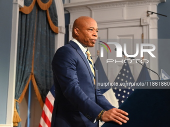 Mayor of New York City Eric Adams speaks at a news conference following his meeting with incoming Trump-Vance Administration ''border czar''...