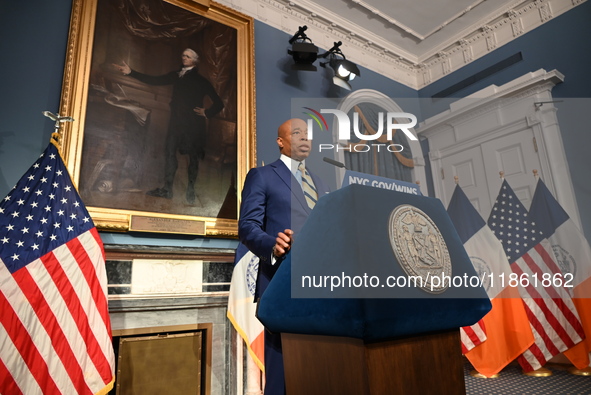 Mayor of New York City Eric Adams speaks at a news conference following his meeting with incoming Trump-Vance Administration ''border czar''...