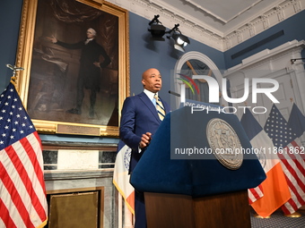 Mayor of New York City Eric Adams speaks at a news conference following his meeting with incoming Trump-Vance Administration ''border czar''...