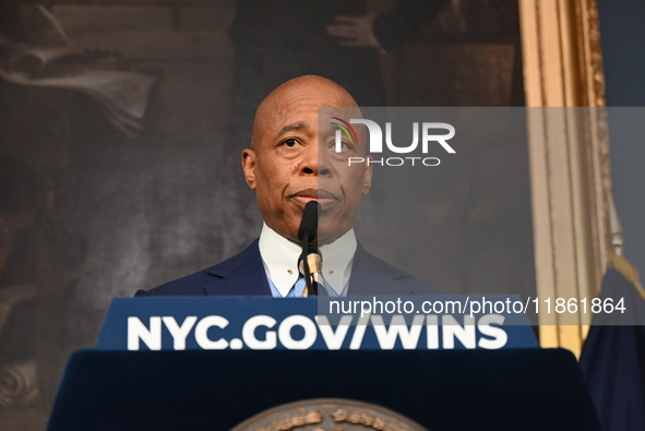 Mayor of New York City Eric Adams speaks at a news conference following his meeting with incoming Trump-Vance Administration ''border czar''...