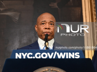 Mayor of New York City Eric Adams speaks at a news conference following his meeting with incoming Trump-Vance Administration ''border czar''...