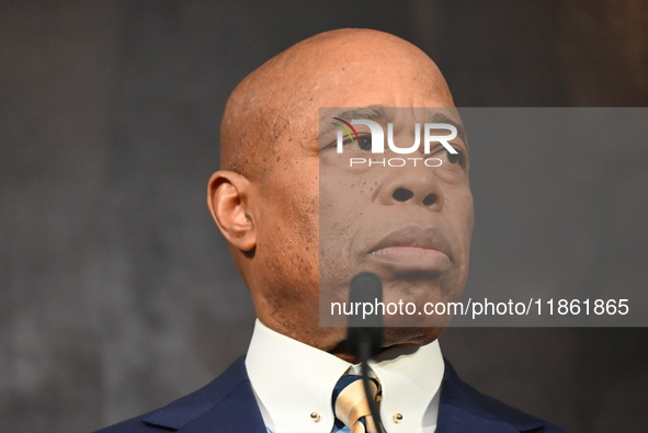 Mayor of New York City Eric Adams speaks at a news conference following his meeting with incoming Trump-Vance Administration ''border czar''...