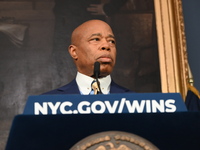 Mayor of New York City Eric Adams speaks at a news conference following his meeting with incoming Trump-Vance Administration ''border czar''...