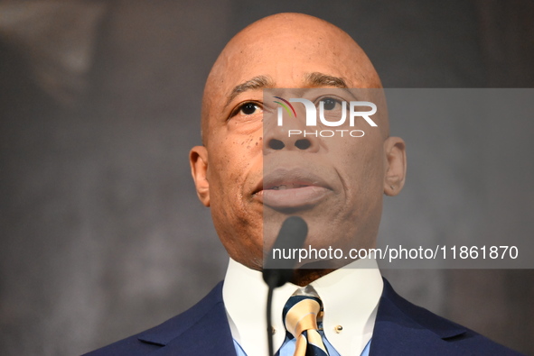 Mayor of New York City Eric Adams speaks at a news conference following his meeting with incoming Trump-Vance Administration ''border czar''...