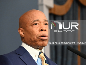 Mayor of New York City Eric Adams speaks at a news conference following his meeting with incoming Trump-Vance Administration ''border czar''...