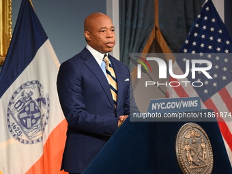 Mayor of New York City Eric Adams speaks at a news conference following his meeting with incoming Trump-Vance Administration ''border czar''...