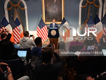 Mayor of New York City Eric Adams speaks at a news conference following his meeting with incoming Trump-Vance Administration ''border czar''...