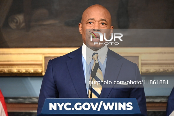 Mayor of New York City Eric Adams speaks at a news conference following his meeting with incoming Trump-Vance Administration ''border czar''...