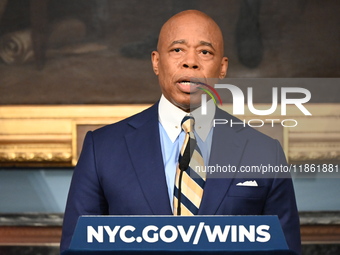 Mayor of New York City Eric Adams speaks at a news conference following his meeting with incoming Trump-Vance Administration ''border czar''...