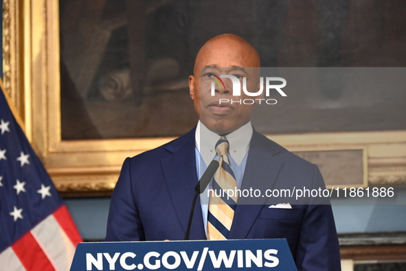 Mayor of New York City Eric Adams speaks at a news conference following his meeting with incoming Trump-Vance Administration ''border czar''...