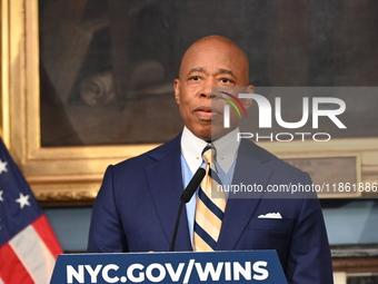 Mayor of New York City Eric Adams speaks at a news conference following his meeting with incoming Trump-Vance Administration ''border czar''...