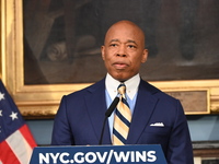 Mayor of New York City Eric Adams speaks at a news conference following his meeting with incoming Trump-Vance Administration ''border czar''...