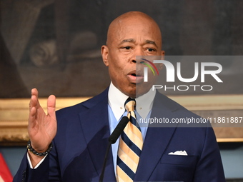 Mayor of New York City Eric Adams speaks at a news conference following his meeting with incoming Trump-Vance Administration ''border czar''...