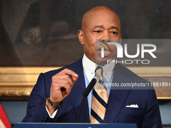 Mayor of New York City Eric Adams speaks at a news conference following his meeting with incoming Trump-Vance Administration ''border czar''...