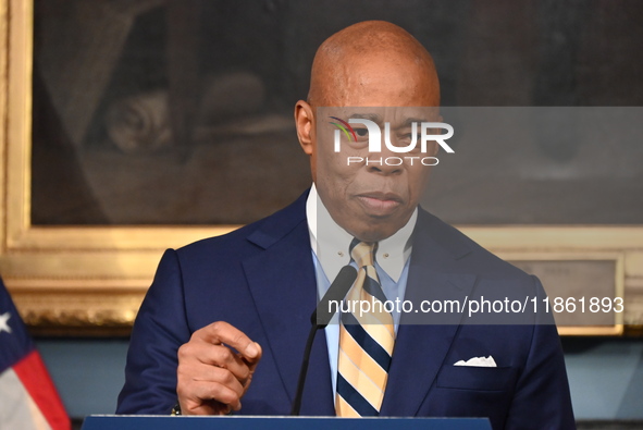 Mayor of New York City Eric Adams speaks at a news conference following his meeting with incoming Trump-Vance Administration ''border czar''...