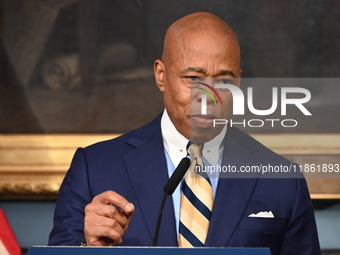 Mayor of New York City Eric Adams speaks at a news conference following his meeting with incoming Trump-Vance Administration ''border czar''...