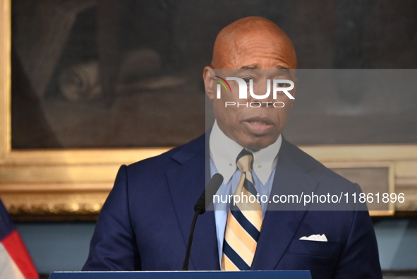 Mayor of New York City Eric Adams speaks at a news conference following his meeting with incoming Trump-Vance Administration ''border czar''...