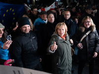 Several MEPs are present during a demonstration against the Georgian government's postponement of European Union accession talks until 2028,...