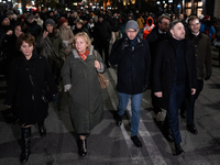 Several MEPs are present during a demonstration against the Georgian government's postponement of European Union accession talks until 2028,...