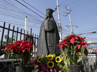 An image of the Virgin of Guadalupe is displayed in Santa Maria Tomatlan in the Iztapalapa municipality, Mexico City, on December 12, 2024,...