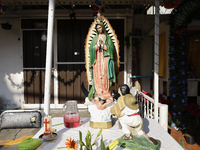 An image of the Virgin of Guadalupe is displayed in Santa Maria Tomatlan in the Iztapalapa municipality, Mexico City, on December 12, 2024,...