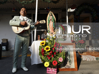 A mariachi sings to the Virgin of Guadalupe in Santa Maria Tomatlan in the Iztapalapa borough, Mexico City, on December 12, 2024, during the...