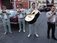 Mariachis sing to the Virgin of Guadalupe in Santa Maria Tomatlan in the Iztapalapa borough, Mexico City, on December 12, 2024, during the c...